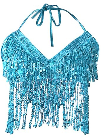 Générique Haut à Paillette Femme Costume Danse du Ventre Performance Jupe à Franges Spectacle Scène Brillant Robe de Danse Femme Tenue Rave pour Carnaval