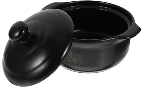 Veemoon Casserole en Céramique 1,6l Couvercle, Pot à Ragoût Résistant au Feu Vif, Marmite pour Cuisson sur Gaz, Casserole pour Soupe et Poulet Braisé, Ustensile Cuisine pour 1-2 Personnes