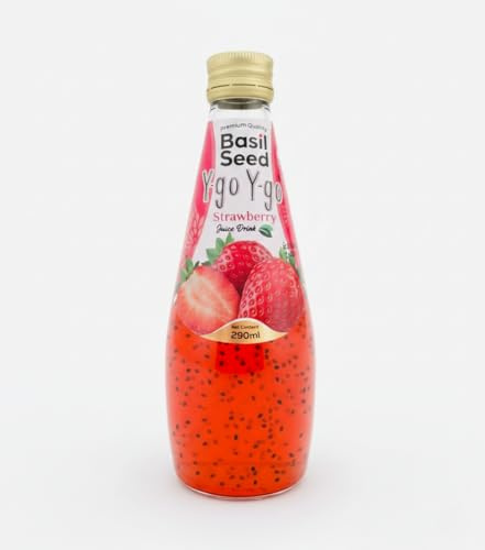 Y-go Y-go Basil Seed Drink 290ml | With refreshing Fruity Juice with Fun and Premium Basil Seeds (Pack of 12, Strawberry Flavour)