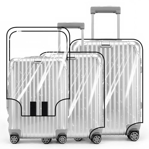 ElysianTails 3 Pcs Suitcase Covers Protectors Set Clear PVC Luggage Covers for Suitcases 24 28 30Inch Waterproof Anti-Scratch Travel Protector Kit for Business School Wheeled Suitcase