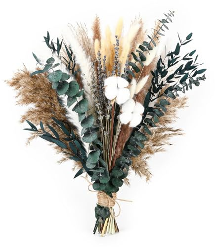 Bukecagif Pampasgras, 79 Stück Set Trockenblumen, Pflegeleicht Und Langlebig, Für Wohnzimmer Schlafzimmer Und Festdeko, Boho Stil Mit Lavendel Eukalyptus Baumwolle, Naturfarben Mischung