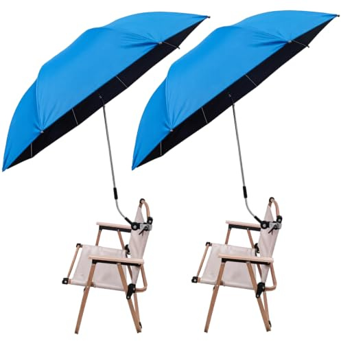 Paquete de 2 paraguas para silla de sol con abrazadera, UPF 50+ con revestimiento negro UV para silla de jardín, tela resistente al agua 170D, parasol plegable para silla de playa, silla de camping