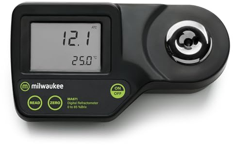 Milwaukee MA871 Rifrattometro digitale del glucosio con temperatura automatica, LED giallo, da 0 a 85% Brix, +/- 0,2% Precisione, soluzione dello 0,1%