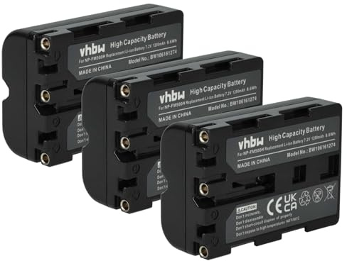 vhbw 3X Akku kompatibel mit Sony Alpha A700, A550L, A500Y, A580L, A550Y, A700K, A580Y, A700P, A580, A550 Kamera (1200 mAh, 7,2 V, Li-Ion)