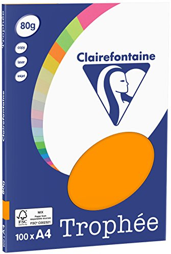 Clairefontaine 4110C – Ries skrivarpapper/kopieringspapper Clairalfa PPP, DIN A4, 80 g, 100 ark, orange, 1 Ries