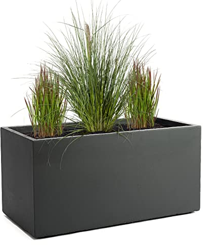 Pflanzwerk Pflanzkübel TUB Anthrazit 30x60x30cm XXL – Rechteckig – Großer Fiberglas Blumenkübel für außen und innen - Frostbeständig - UV-Schutz - Markenqualität