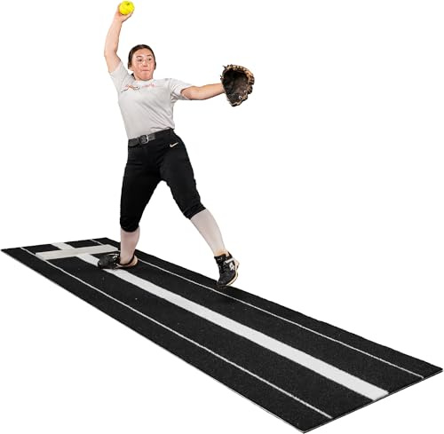 All Turf Mats PBBK36120 3' x 10' Black Softball Pitchers Pitching Mound Mat With Power Line Mark Your Stride Length and Location With Chaulk (Not Included)