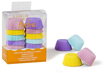 Decora 0339744 Pirottini, Mini Muffin Colori Pastello, Comodissimi Pirottini in Carta da Forno, per Cuocere, Presentare e Regalare dolcetti, Resistono fino a 220°, In comodo Blister, 200 pezzi.