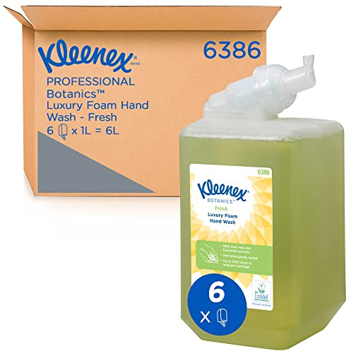 Kleenex Botanics Fresh Savon mousse pour les mains 6386 - Savon mousse parfumé pour les mains - 6 recharges x 1 litre de savon pour les mains, couleur verte (6 litres au total)
