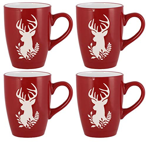 Mulled Wine Mug Set of 4 Winter Mug Set Dishwasher Safe Stoneware Hot Chocolate Tea Coffee Mulled Wine Mugs (BJ72)