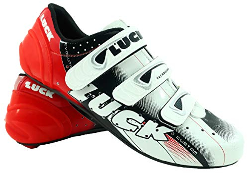 LUCK Scarpe da Ciclismo Evo, da Strada, con Suola in Carbonio, Molto rigide e Leggere e Cinturino Triplo per Una vestibilità Perfetta. (44 EU)