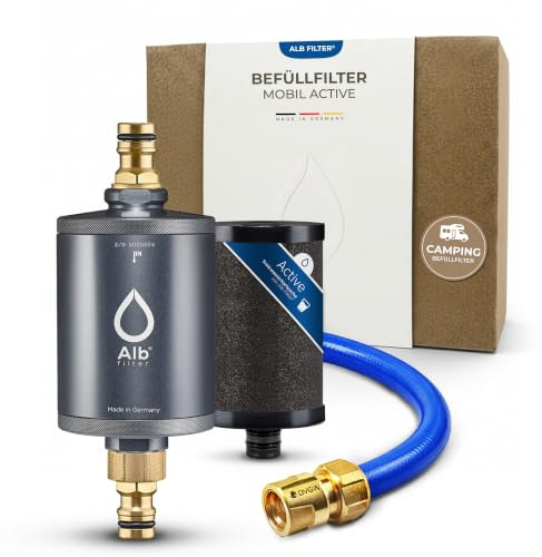 Alb Filter MOBIL ACTIVE Befüllfilter Camping Alu Titan | Reduziert Schadstoffe, Chlor & Sediment, Befüllfilter für Wohnmobil & Camper, GEKA-Set Gardena-kompatibel, Made in Germany