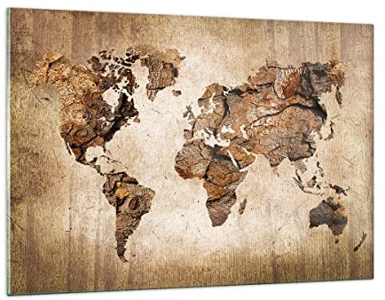 Quadri Moderni Soggiorno mappa mondo moderno Quadro su Vetro 120x80cm Stampe da Parete in Vetro Camera da Letto Cucina 1 pezzo Wall Art Grandi XXL Decorazione Murale Grafica Immagini GAA120x80-3590
