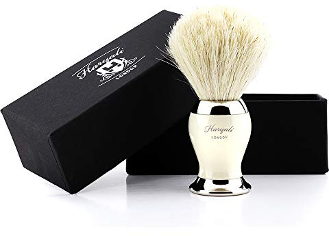 Haryali London - Pennello da barba da uomo, con setole di tasso bianco puro, per barba, baffi e peli del viso, perfetto per uomini