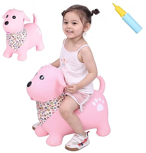 INPANY Bouncy Dog Hopper for Toddlers-Hopping/Bouncing/Bounce Hoppers, Jumping Toys, Inflatable Ride-on Animal Toy for Kids/Boys/Girls 2, 3, 4, 5 Years Old Gifts(Pump Included)