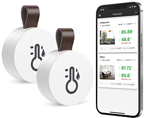 ORIA 2pcs Hygromètre à Thermomètre Bluetooth 5.0, Contrôle App sans Fil Mètre de Moniteur d'Humidité Température Précis, Capteur Moniteur avec Ecran, Bouton, Alertes Funtion pour iOS/Android