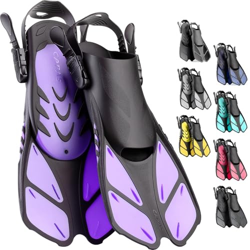 CAPAS Snorkel Fins, Swim Fins Travel Size Short Adjustable for Snorkeling Diving Adult Men Women Kids Open Heel Swimming Flippers