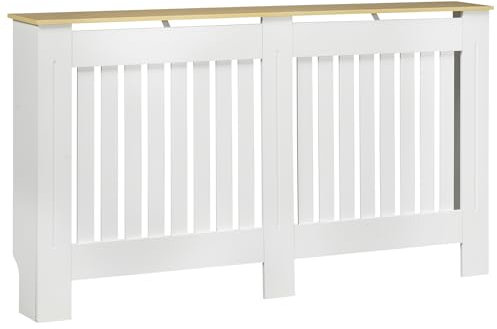 HOMCOM Cubre Radiador 152x19x83 cm Cubierta de Radiador de MDF con Dispositivo Antivuelco Diseño Moderno para Sala de Estar Dormitorio Blanco