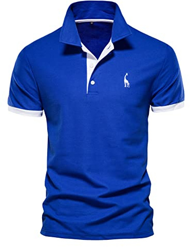 Herren Poloshirt Kurzarm Polo Kragen Einfarbig Freizeit Basic Polohemd für Männer Einfarbig Slim Fit T-Shirt Langarm Polo für Männer (Blau,L)