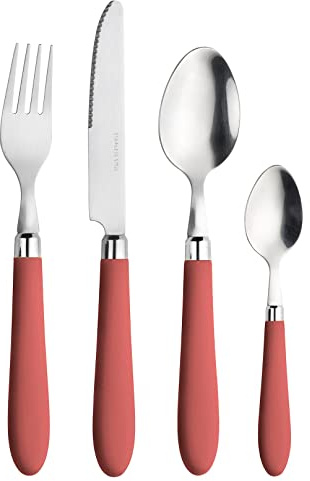 Prima Collection, Set da 24 Posate Serie Daisy, in Acciaio Inox Nichel Free, con Manico Colore: Rosso, con Scatola Regalo