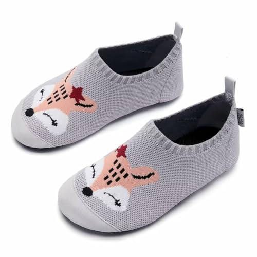 IceUnicorn Hausschuhe Kinder Atmungsaktive Pantoffeln Leicht Rutschfest Turnschläppchen Hüttenschuhe Jungen Mädchen Slippers für Kindergarten(Grauer Fuchs,22/23EU)