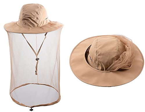 ZffXH Kopfnetz Safari Hut für Männer Frauen Gartenarbeit Wandern Angeln Sonnenhut mit Moskitonetz Mesh