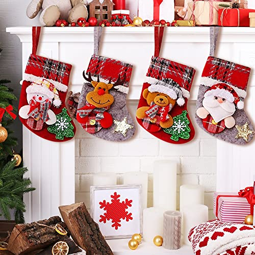 Nikolausstrumpf Kinder 4er Set, Klein Weihnachtsstrumpf Kamin Personalisiert Nikolausstiefel zum Befüllen Einzeln Weihnachtsdeko, Weihnachtssocken Weihnachtsstrümpfe zum Aufhängen Weihnachtsbaum Deko