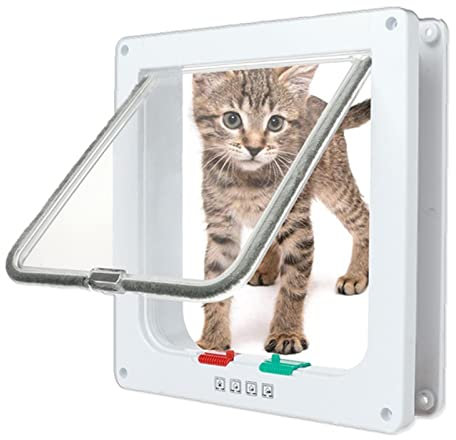 Cat Flap ABS is Strong and Dog Flap 4 Way Lock Mode with 2 Sliding Locks for Inner Door, Outer Door, Wall, Window Ailopta