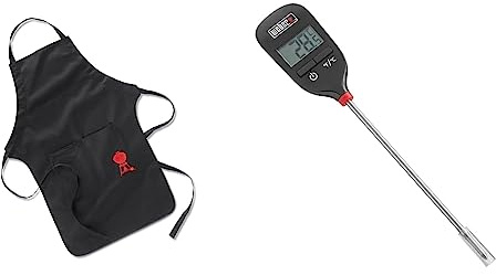 Weber 6750 Digitales Taschenthermometer, Grillthermometer mit Sofortanzige & 6474 Grillschürze, schwarz mit rotem Kettle Grill