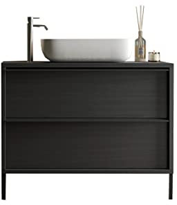 Arredocasagmb.it Mobile Bagno 2 Cassetti Con Lavabo STEEN Nero Frassinato Con Piedini l.105/92/79 (l.105)