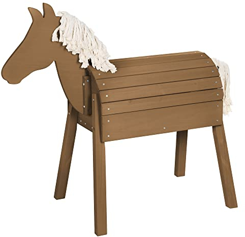 roba Outdoorspielpferd - Massivholz Teak - Voltigierpferd aus stabilem Holz - Gartenpferd mit Mähne und Schweif, Klein