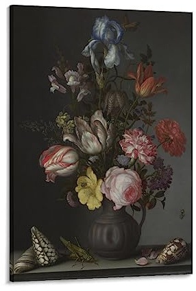 MHART Balthasar Van Der Ast Art Print Poster Floral Botanical Still Life Poster Artworks Picture Print Poster Wall Art Painting Canvas Gift Decor Home Posters Decorative 24x36inch(60x90cm)