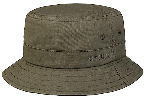 Stetson Organic Cotton Hut mit UV-Schutz Damen Herren 100% Bio-Baumwolle Knitterfrei Nachhaltig Bucket Hat Packable Anglerhut Frühjahr Sommer Oliv M (56-57 cm)