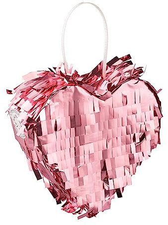 Relaxdays Mini Pinata hjärta, påfyllningsbar Piñata för bröllop, JGA, partypinata, för upphängning, H x B x D: 13,5 x 5,5 cm, rosa