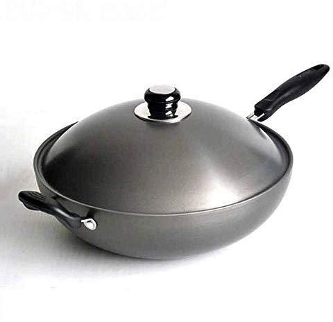 OQHAIR Wok Work Smooth Balanced Base de Hierro Fundido sazonado con Asas Anchas, Grande (Tamaño : Large) (Large)