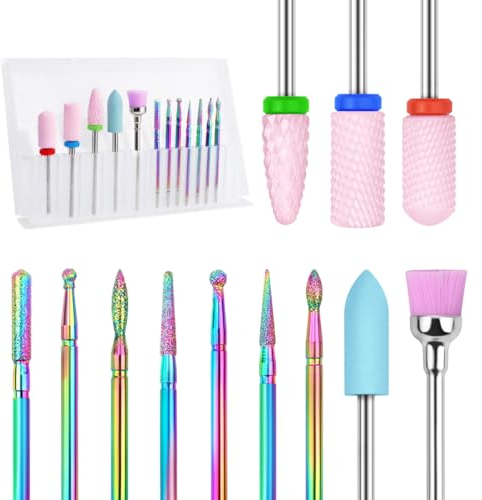 BELICOO Punte Fresa Unghie, 10 Pezzi Kit di Trapano per Unghie Elettrico 3/32 in Trapano d'acciaio Nail Drill Tool Kit nail set home nail salon (Colore - Principiante)