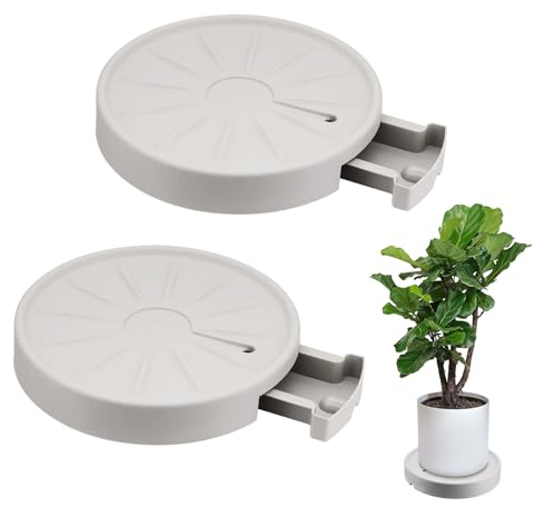 MoYouno Paquete de 2 organizadores para plantas de 28 cm, soporte rodante para plantas con ruedas y 4 ruedas invisibles, carrito para macetas con contenedor de agua, bandeja para macetas de interior