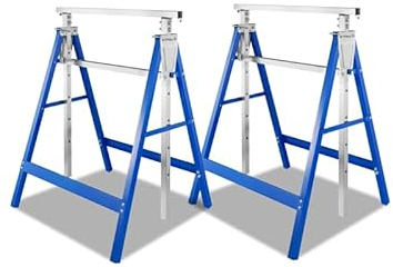 Fiqops Cavalletto da lavoro, set di 2 cavalletti da lavoro, portata 200 kg, cavalletti pieghevoli a 7 posizioni, altezza regolabile 80 – 130 cm, in metallo