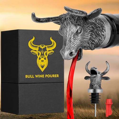 LULLEA Bull Head Bec verseur et bouchon de bouteille de vin 2 en 1 pour homme et femme, aérateur de vin sauvage, yak sauvage, bovins, bec verseur pour alcool spiritueux, accessoires fantaisie pour
