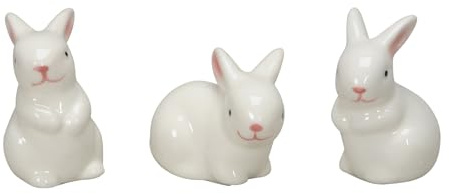 Posiwio kleine niedliche putzige Mini Osterhasen Porzellan Silber oder weiß-rosa jeweils im 3-er Set (weiß)