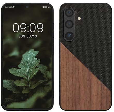 kwmobile Coque Compatible avec Samsung Galaxy S24 - Housse en Bois et Fibre Carbone Brun foncé-Noir