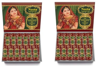 Neeta Mehendi Henna Cone for Temporary Tattoos and Body Art 24pcs 2 box, All Natural Herbal Ingredients and Chemical Dye Free No PPD, No Side Effects Made from Pure Henna (2 Box Pack of 12)