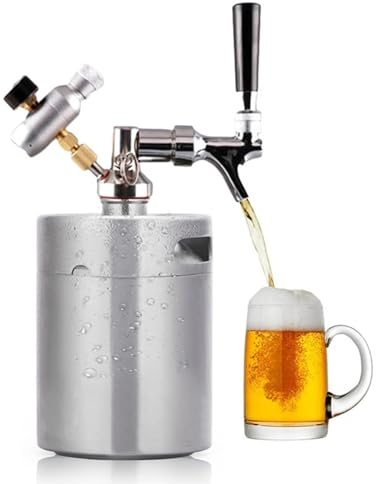 oiakus Mini fût de bière de 2 L, fût pressurisé à Double paroi, système de Distributeur de bière Domestique avec Robinet et régulateur Amovibles, pour bière Artisanale, Pression et Brassage Maison