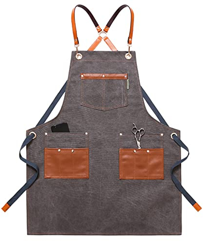 Arbeit Canvas Schürzen, Tischlerschürze, Werkstatt-Werkzeugschürze, robuste Arbeitsschürze aus gewachstem Segeltuch, Schweißschürze, Arbeitsschürze (Farbe: Grau, Größe: XL)