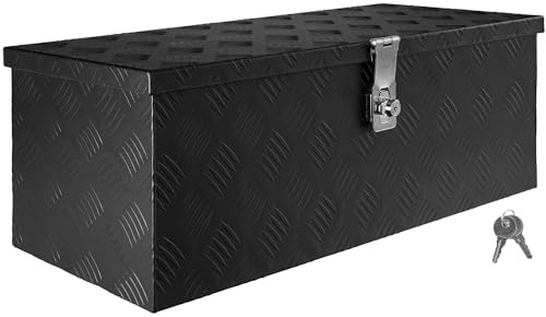 Trucky Truckbox Aluminium Abschließbar Deichselbox Alu Kiste Anhängerbox | Modell D050, 68x31x25cm, Schwarz, Robustes Riffelblech, Auto, Hobby, Werkstatt