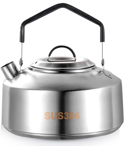 Bouilloire de Camping, Acier Inoxydable Bouilloire Induction, Bouilloire Gaz Portable, Grande Capacité 1L Ultra-Légère, pour Camping, Plein air Randonnée, Pique-Nique