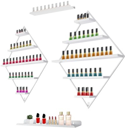 Étagère murale à 5 niveaux Rhombus pour vernis à ongles, flacons cosmétiques, parfum, rouge à lèvres, 59 x 71 cm, blanc