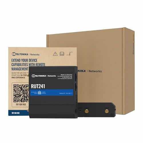 Teltonika RUT241 Industrial Cellular WiFi Sim Router - 4G LTE (Cat 4), 3G Connectivity - Wireless Access Point with Hotspot Functionality - RMS Compatible, Automatic WAN Failover (TELRUT241098000)