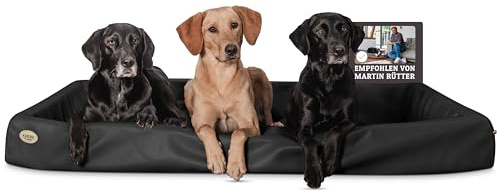 SABRO KUDDE Orthopädisches Hundebett – Martin Rütter – Hochwertiges Kunstleder – Waschbar & Wasserabweisend – Ergonomisch – Premium Haustierzubehör für Grosse Hunde in Schwarz