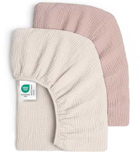 lulumoon Spannbettlaken 60x120 Musselin für Kinderbett: 100% Baumwolle | OEKO-TEX zertifiziert - hautfreundlich und atmungsaktiv - Rundum-Gummizug für sicheren Sitz - faltenfrei und verrutscht nicht